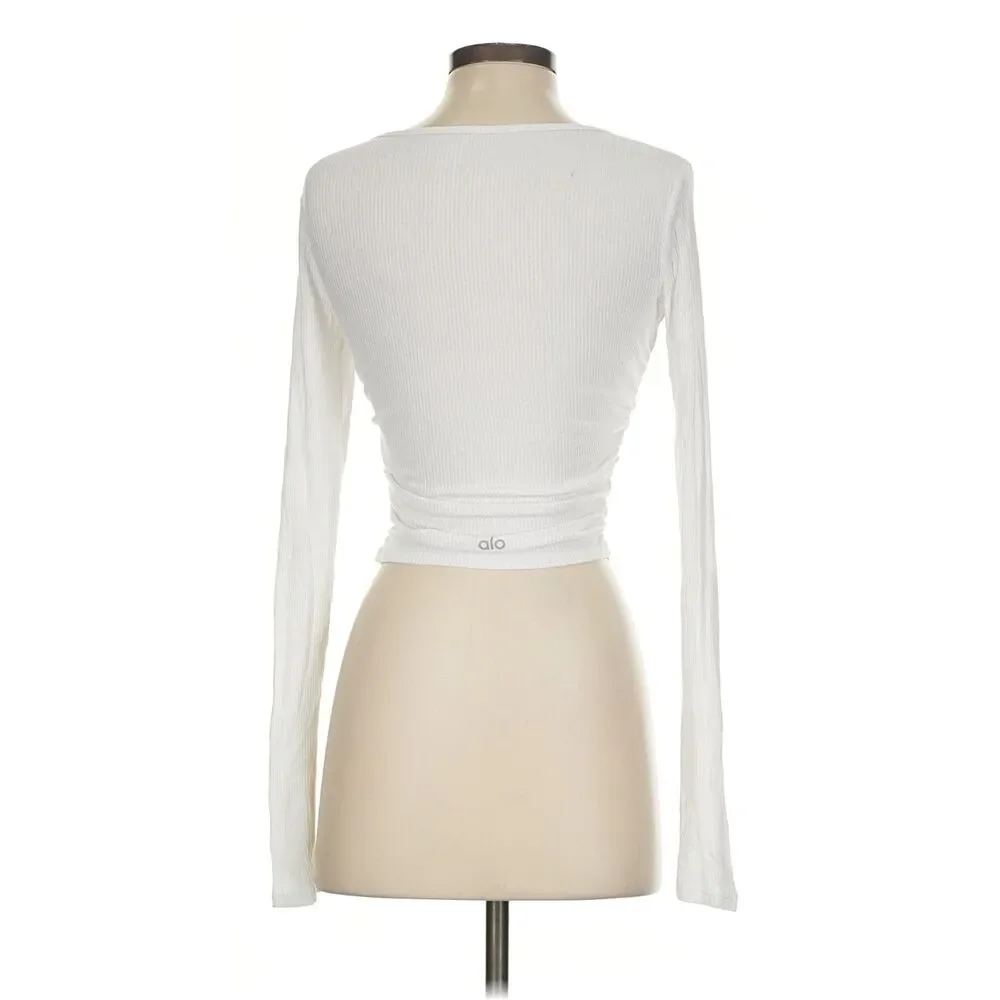 Alo White Gather Long Sleeve XS Top